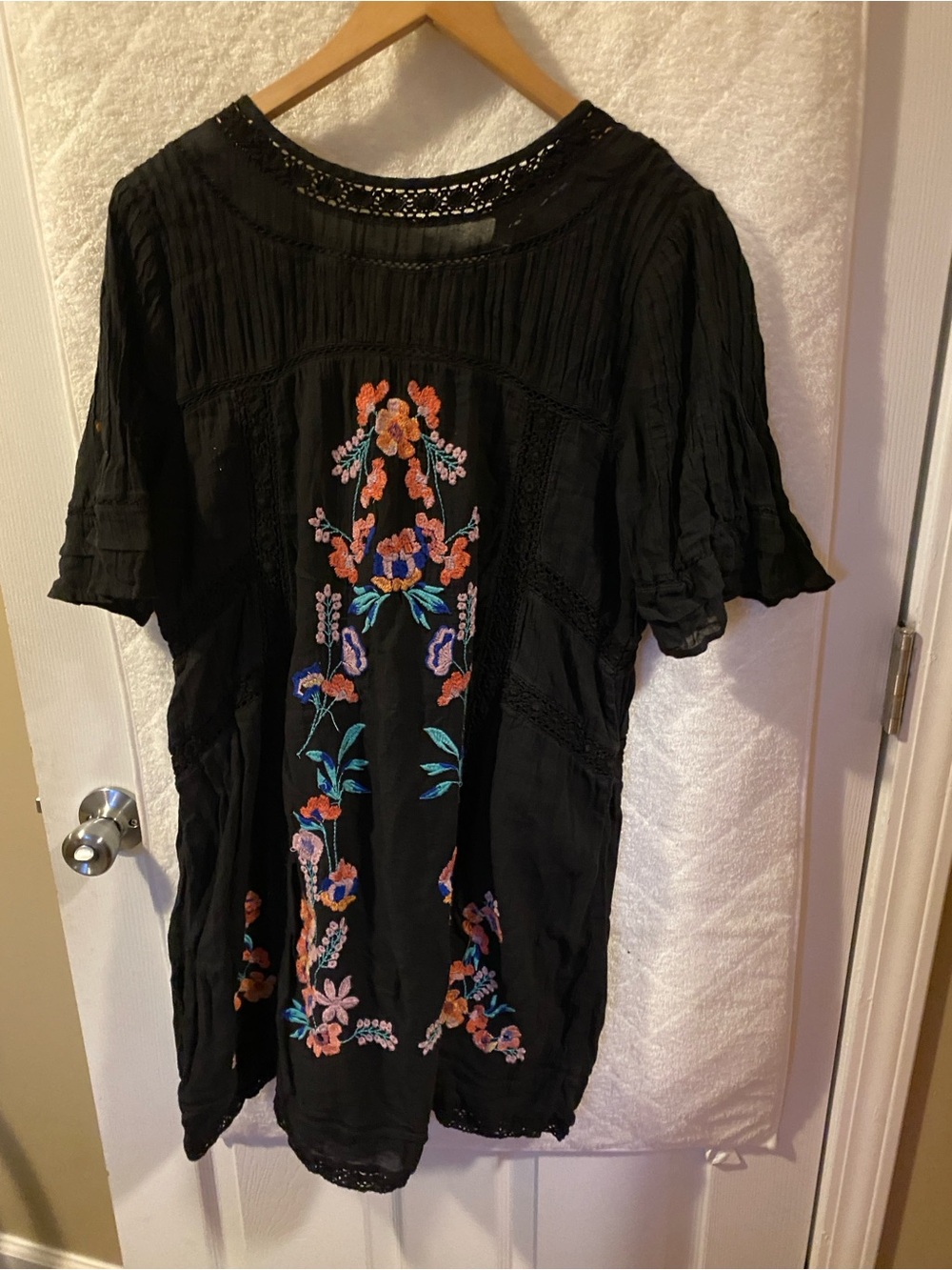 Free People Black Tunic with Multicolor Floral Embroidery